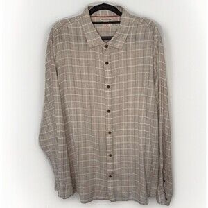 Carbon2Cobalt Shirt Men’s XL Linen Cotton Blend Tan Plaid Check Button Up Preppy